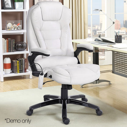 Artiss 8 Point Massage Office Chair Heated Seat Recliner PU White MOC-09M-WH
