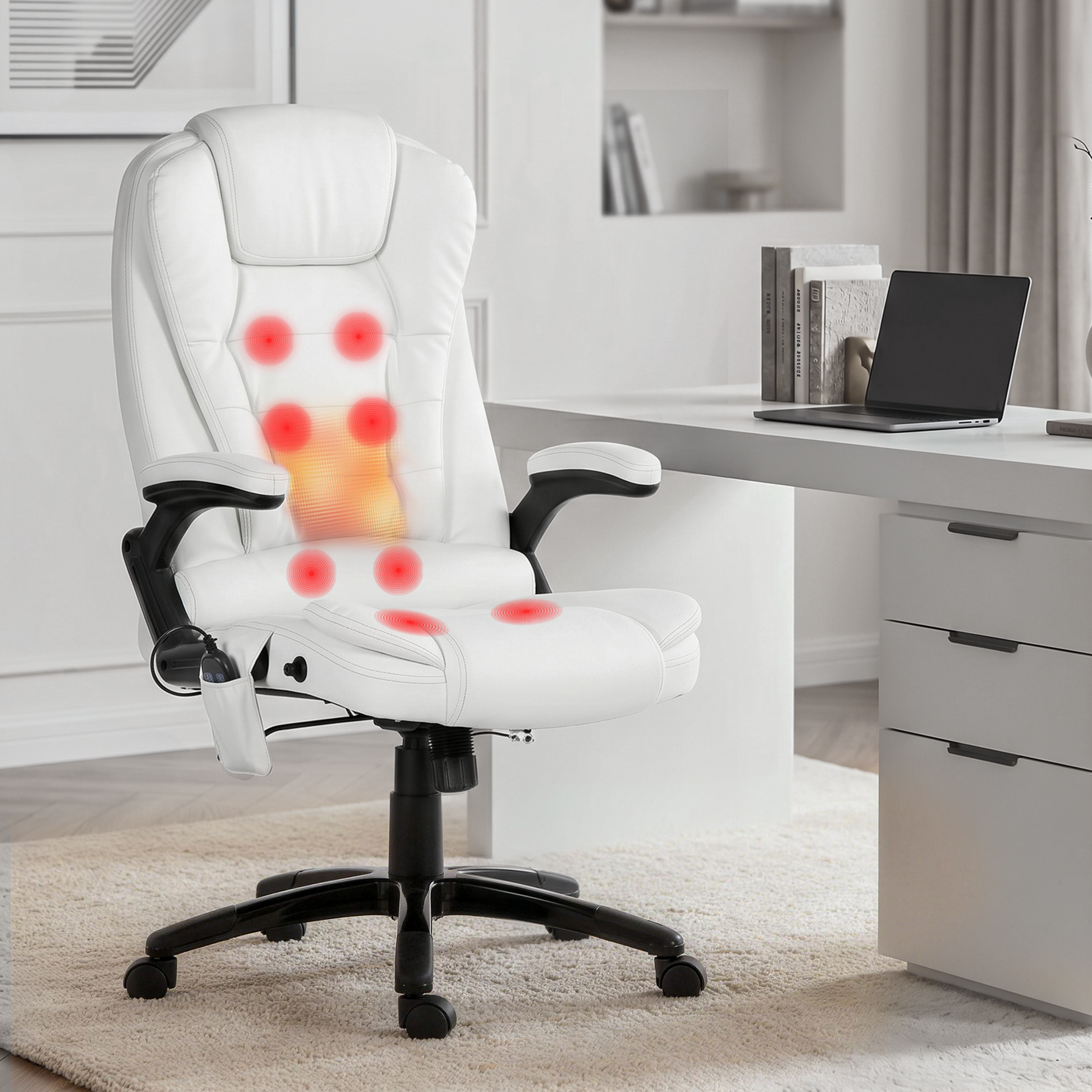 Artiss 8 Point Massage Office Chair Heated Seat Recliner PU White MOC-09M-WH