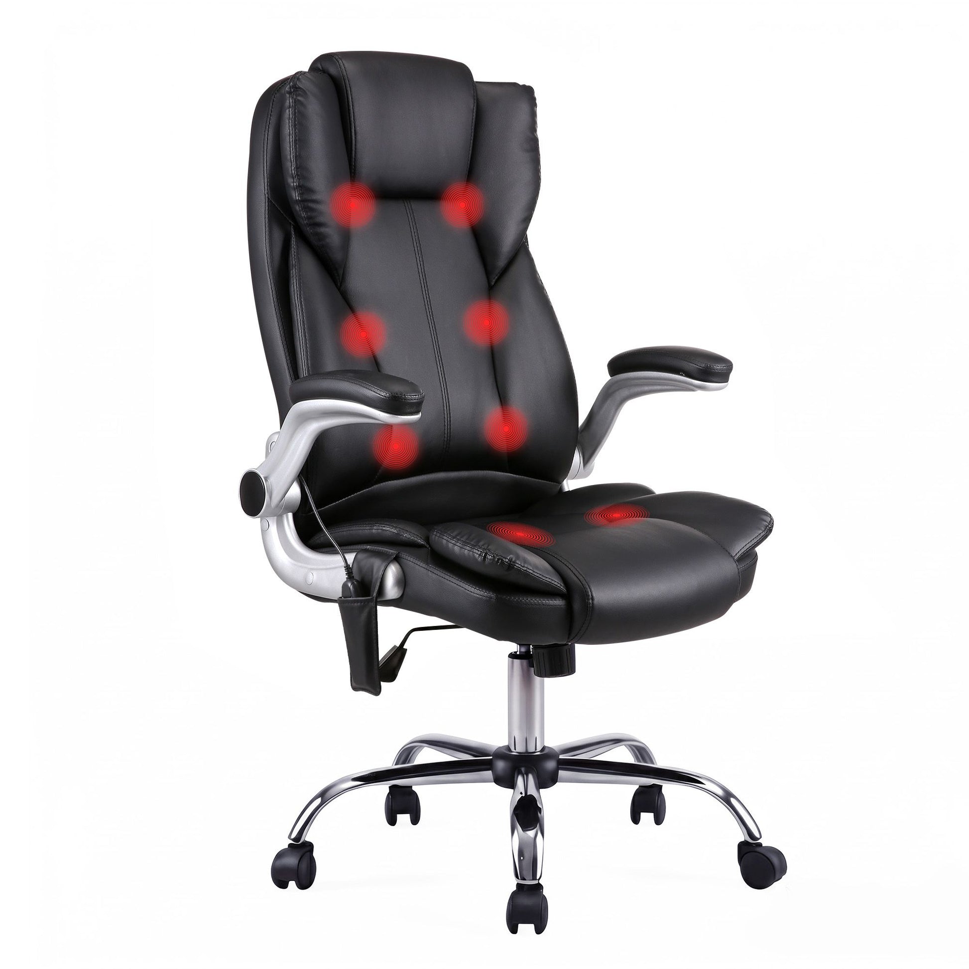 Artiss 8 Point Massage Office Chair PU Leather Black MOC-1223-BK