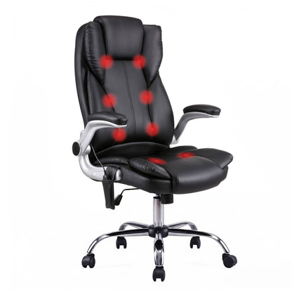 Artiss 8 Point Massage Office Chair PU Leather Black MOC-1223-BK