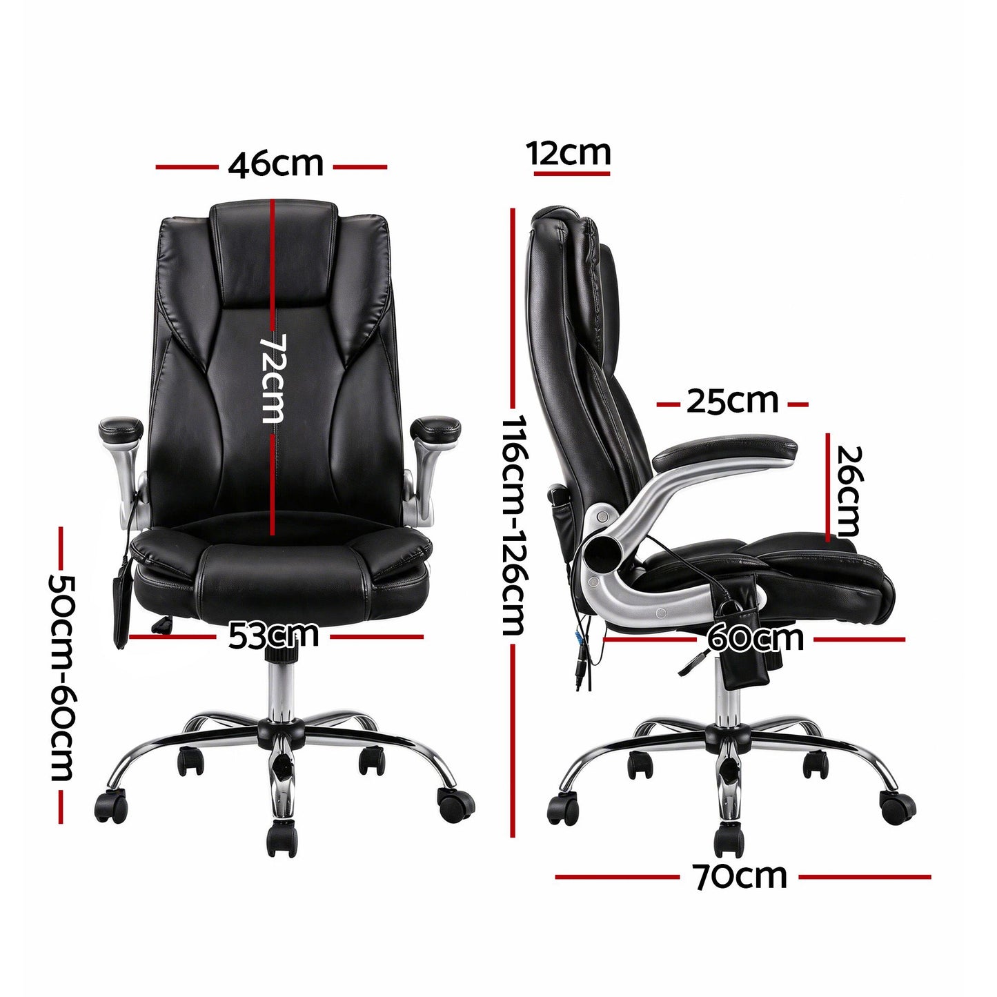 Artiss 8 Point Massage Office Chair PU Leather Black MOC-1223-BK