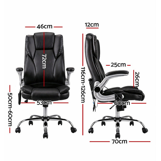Artiss 8 Point Massage Office Chair PU Leather Black MOC-1223-BK