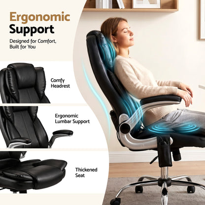 Artiss 8 Point Massage Office Chair PU Leather Black MOC-1223-BK