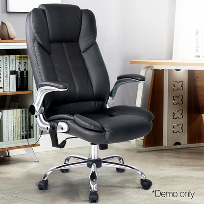 Artiss 8 Point Massage Office Chair PU Leather Black MOC-1223-BK
