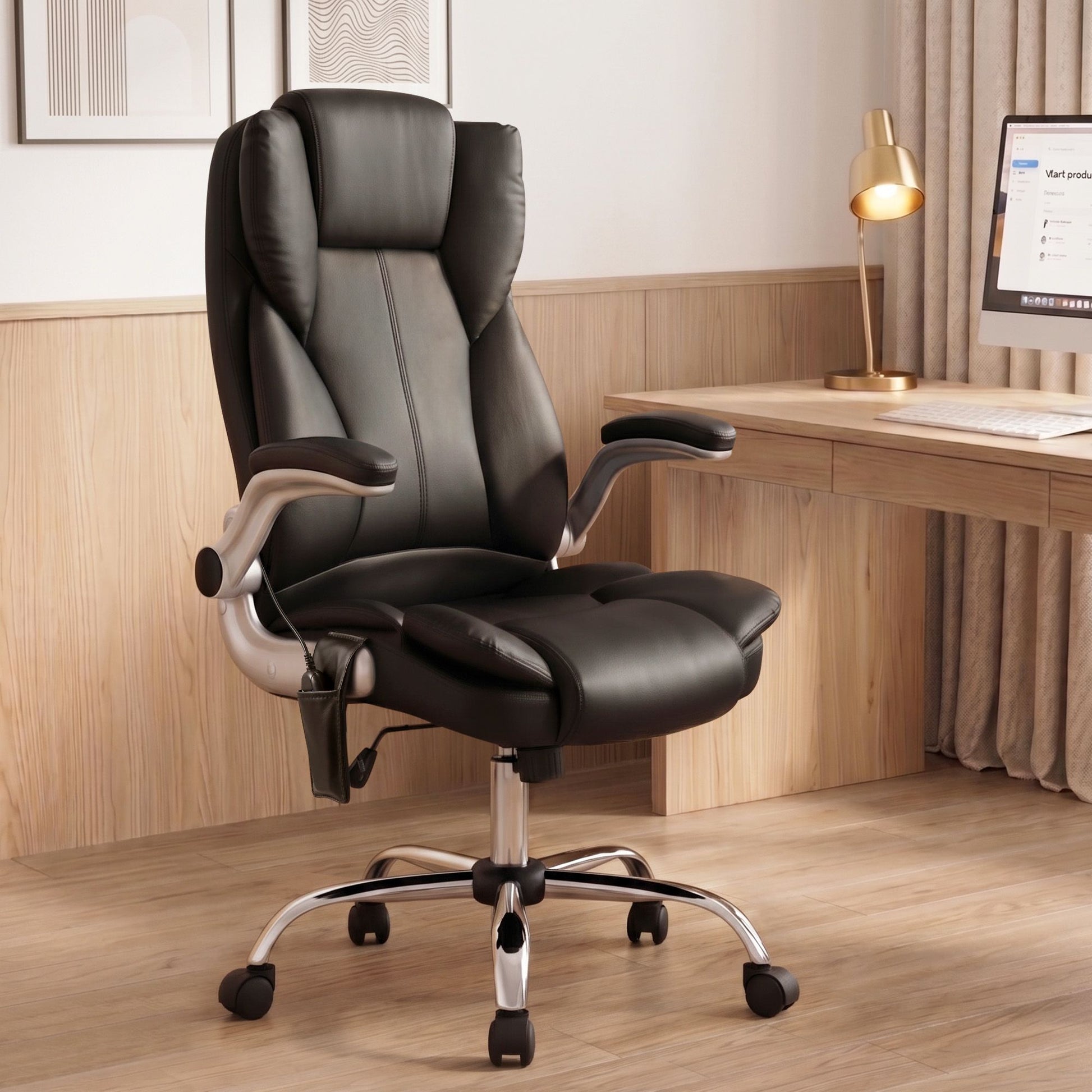 Artiss 8 Point Massage Office Chair PU Leather Black MOC-1223-BK