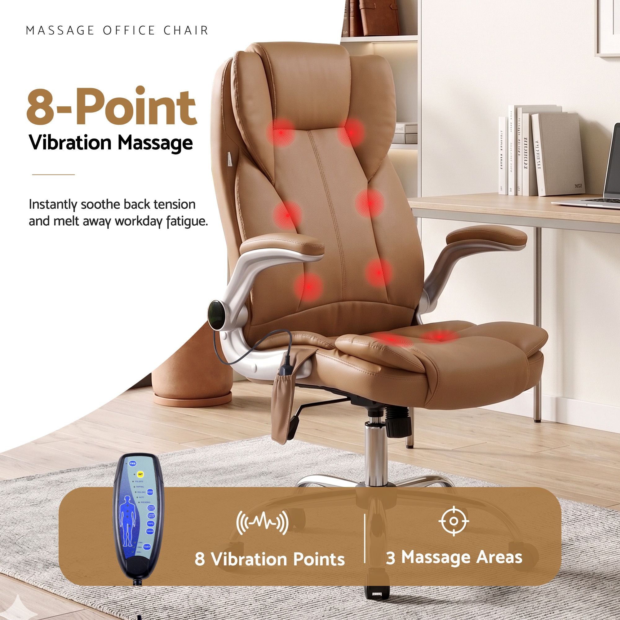 Artiss 8 Point Massage Office Chair PU Leather Brown MOC-1223-EP
