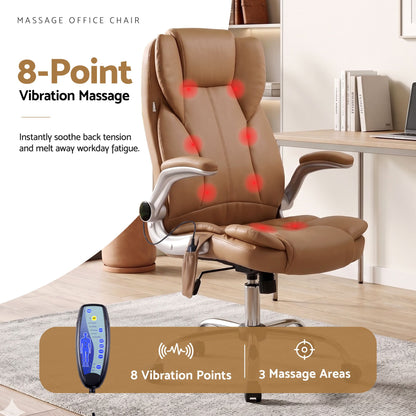 Artiss 8 Point Massage Office Chair PU Leather Brown MOC-1223-EP