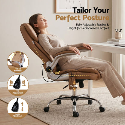 Artiss 8 Point Massage Office Chair PU Leather Brown MOC-1223-EP