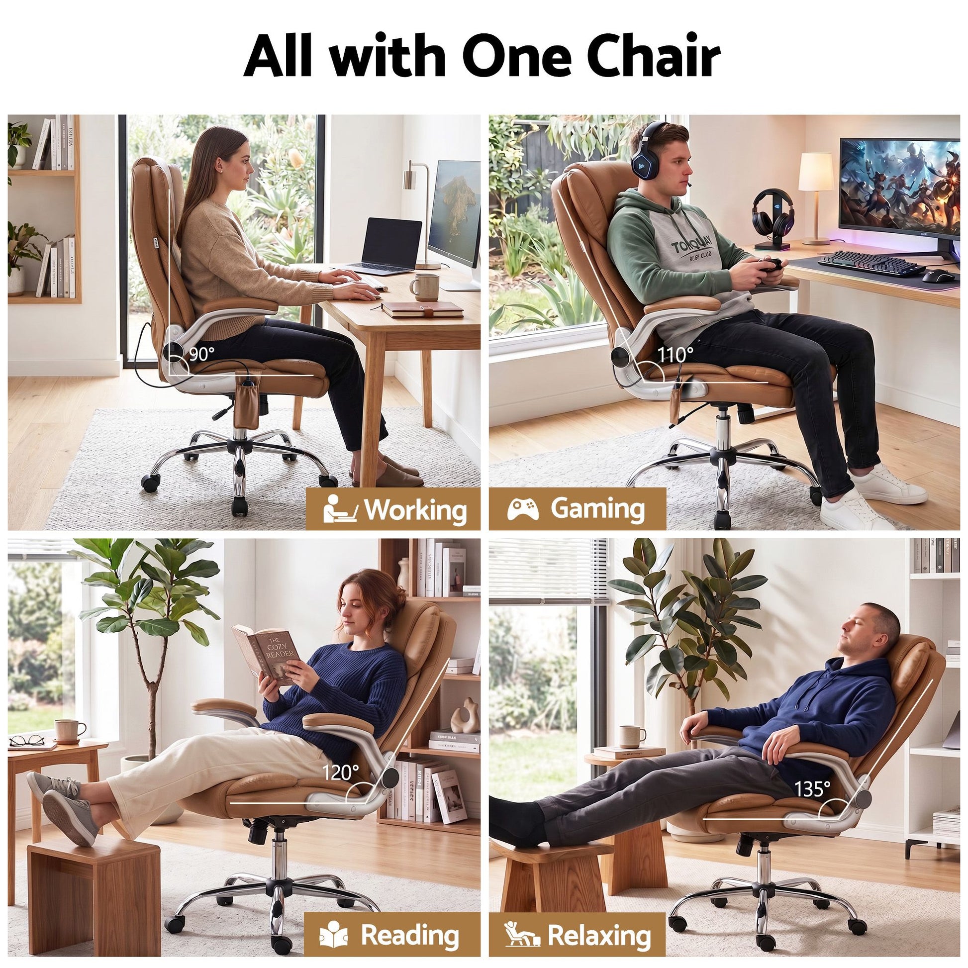 Artiss 8 Point Massage Office Chair PU Leather Brown MOC-1223-EP
