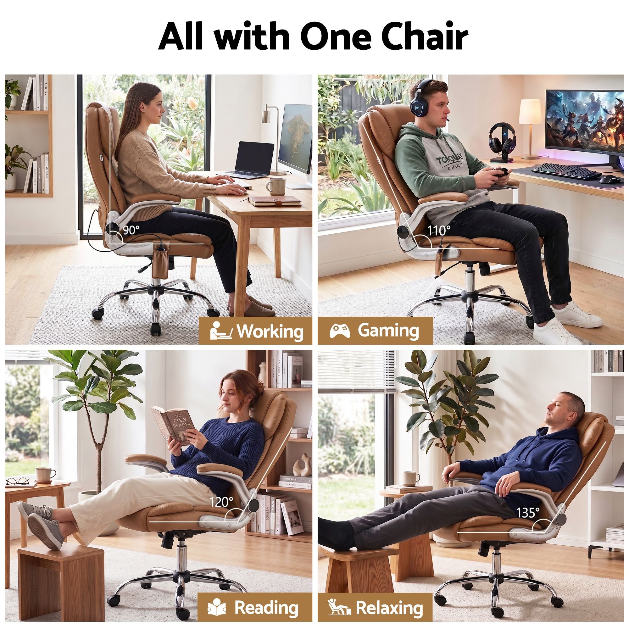 Artiss 8 Point Massage Office Chair PU Leather Brown MOC-1223-EP