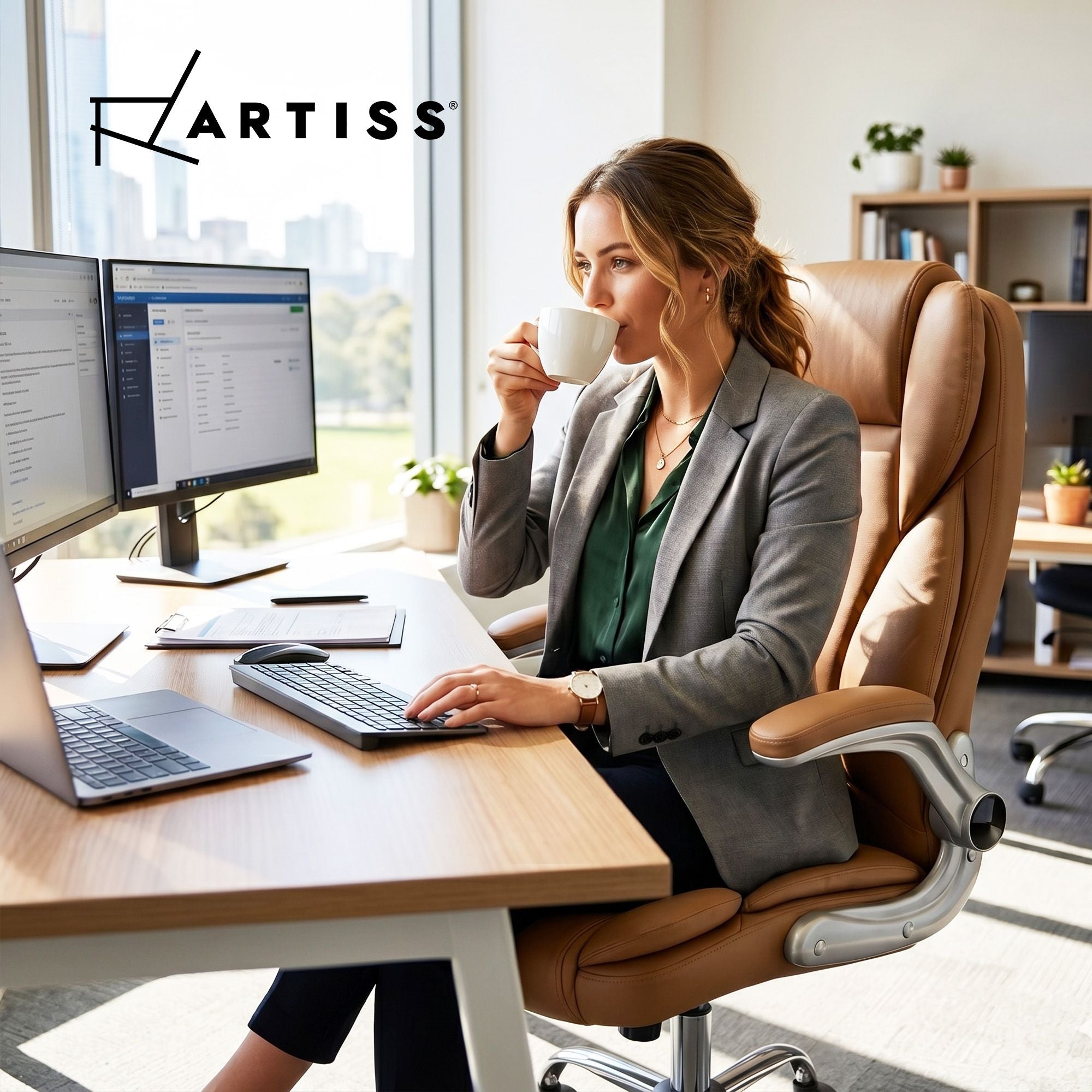 Artiss 8 Point Massage Office Chair PU Leather Brown MOC-1223-EP