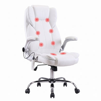 Artiss 8 Point Massage Office Chair PU Leather White MOC-1223-WH