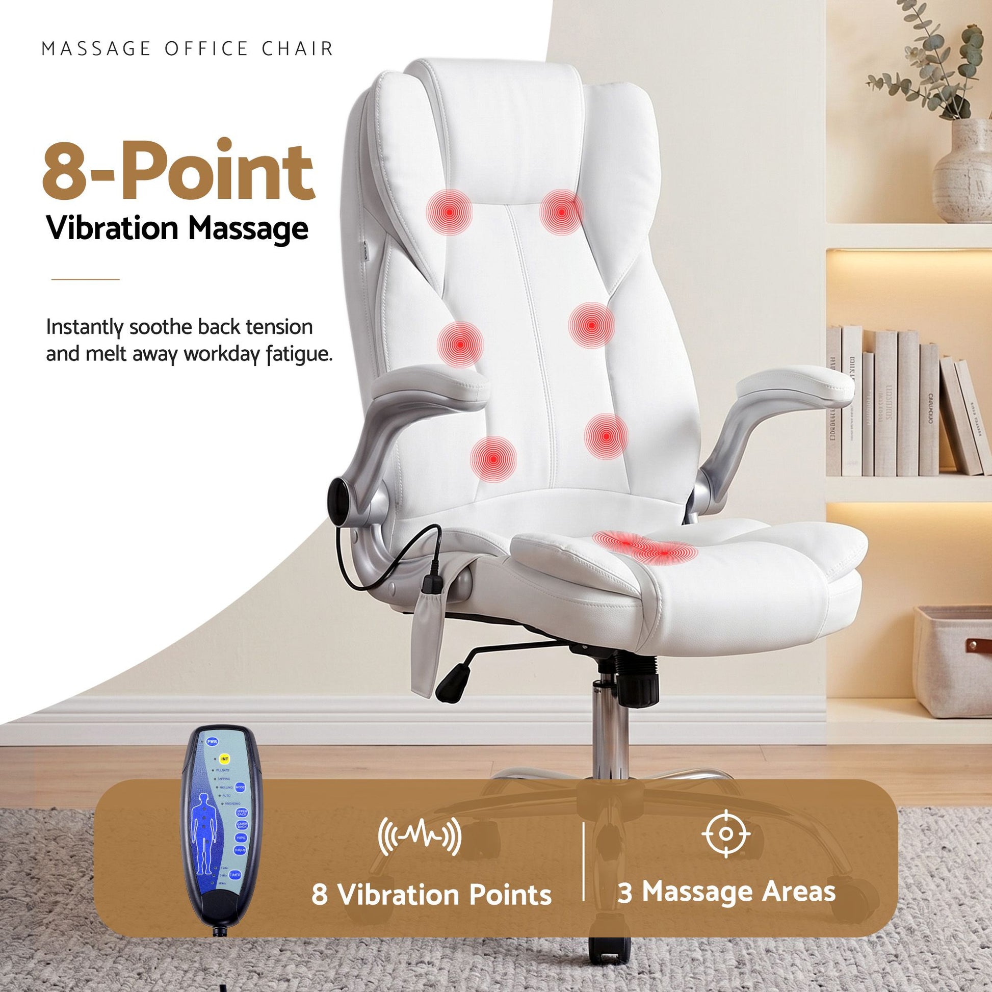 Artiss 8 Point Massage Office Chair PU Leather White MOC-1223-WH