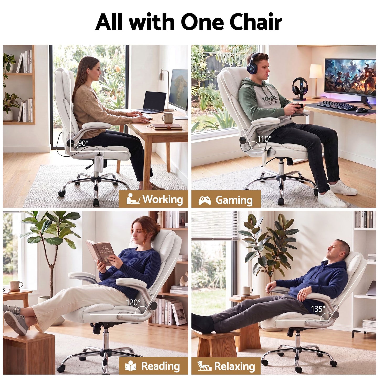 Artiss 8 Point Massage Office Chair PU Leather White MOC-1223-WH
