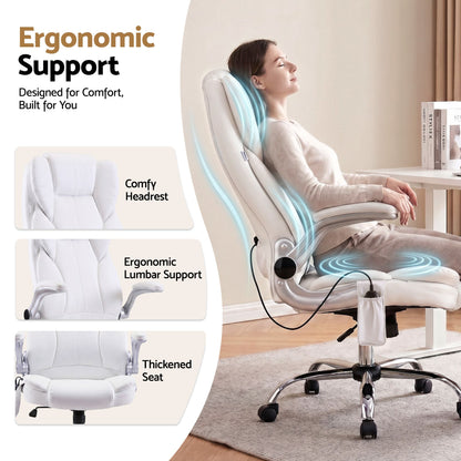 Artiss 8 Point Massage Office Chair PU Leather White MOC-1223-WH