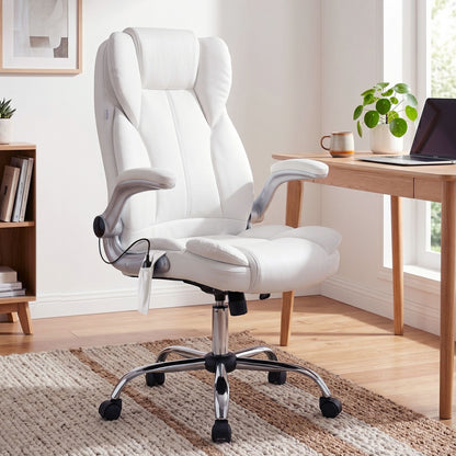Artiss 8 Point Massage Office Chair PU Leather White MOC-1223-WH
