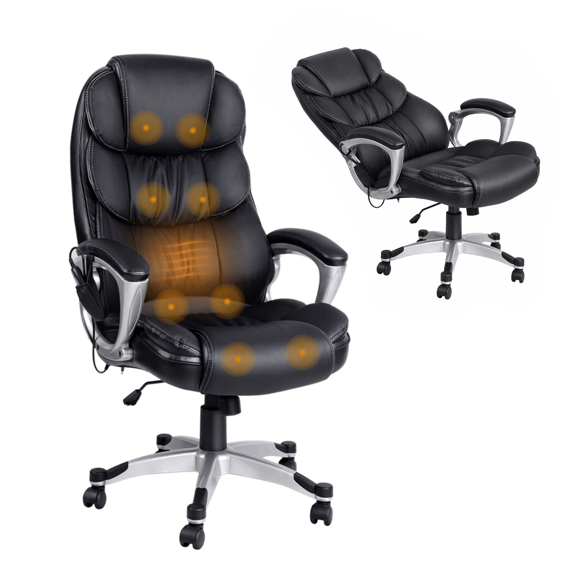Artiss 8 Point Massage Office Chair Heated Seat PU Black MOC-1237M-BK