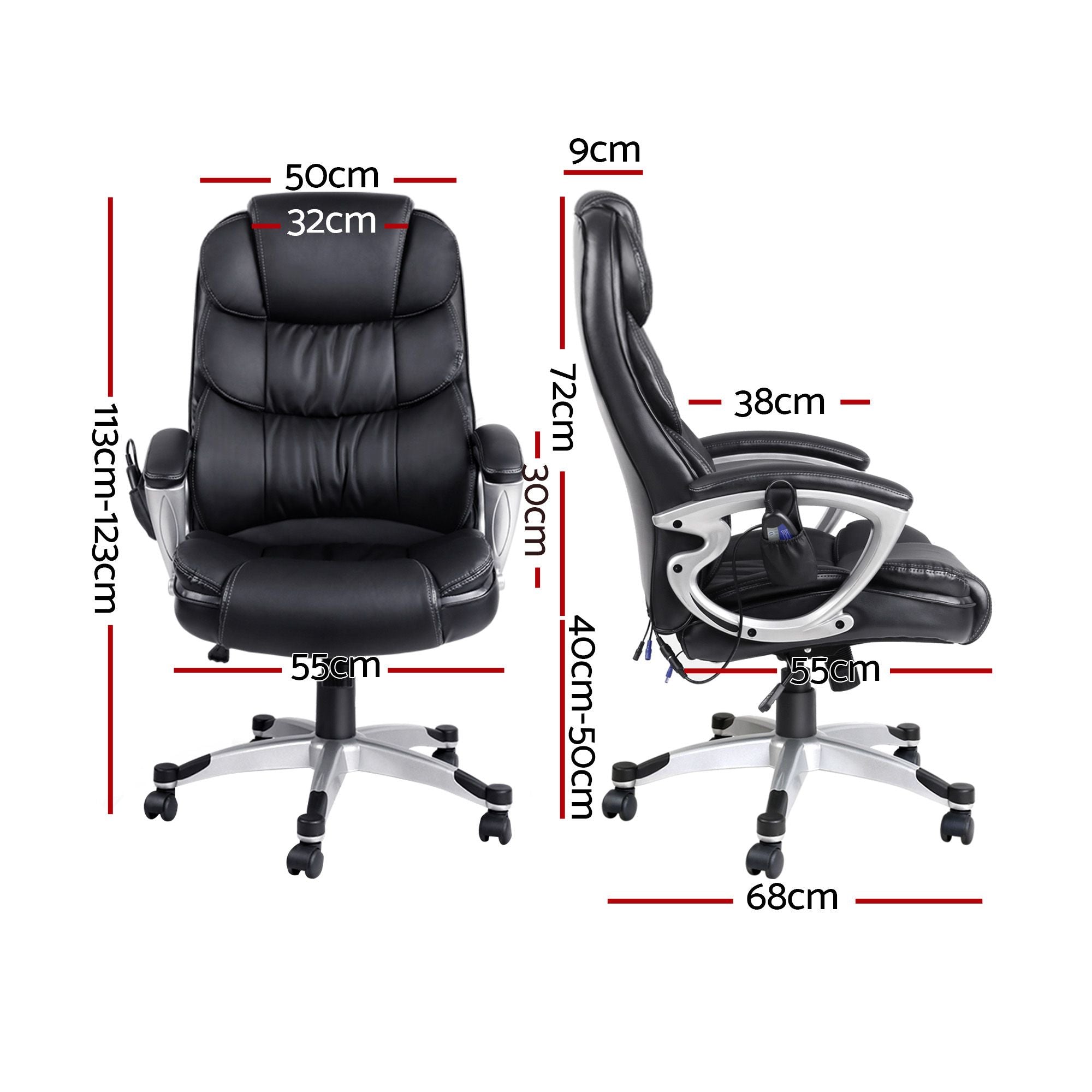 Artiss 8 Point Massage Office Chair Heated Seat PU Black MOC-1237M-BK