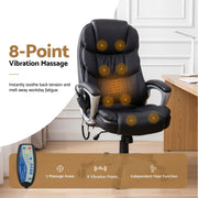 Artiss 8 Point Massage Office Chair Heated Seat PU Black MOC-1237M-BK