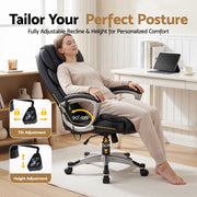 Artiss 8 Point Massage Office Chair Heated Seat PU Black MOC-1237M-BK
