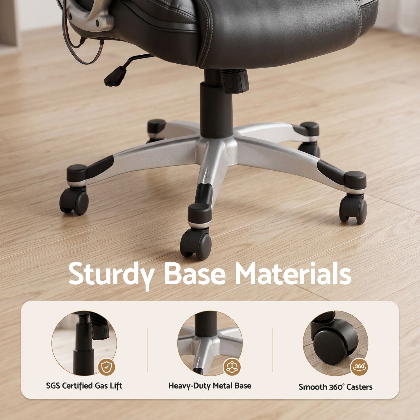 Artiss 8 Point Massage Office Chair Heated Seat PU Black MOC-1237M-BK