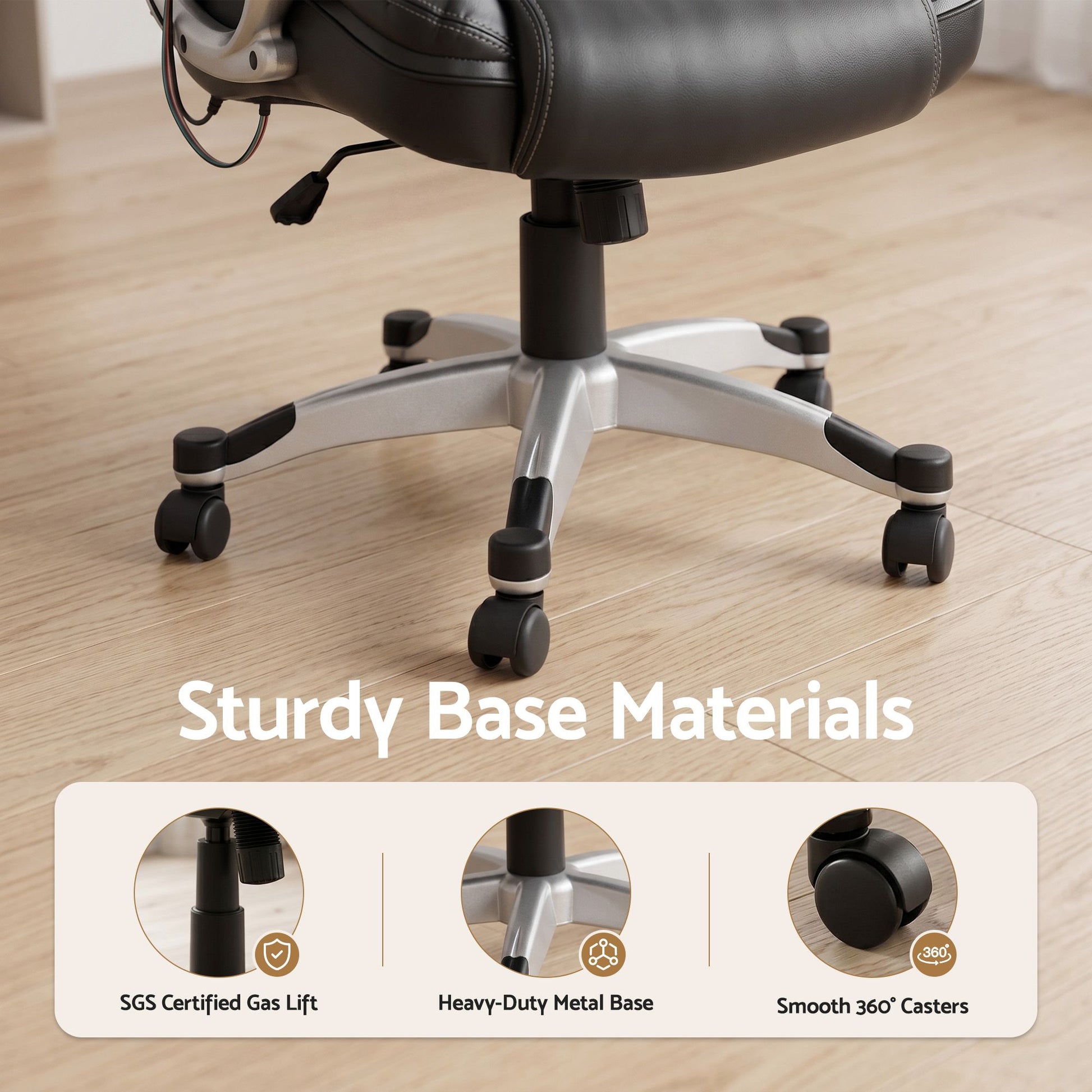 Artiss 8 Point Massage Office Chair Heated Seat PU Black MOC-1237M-BK