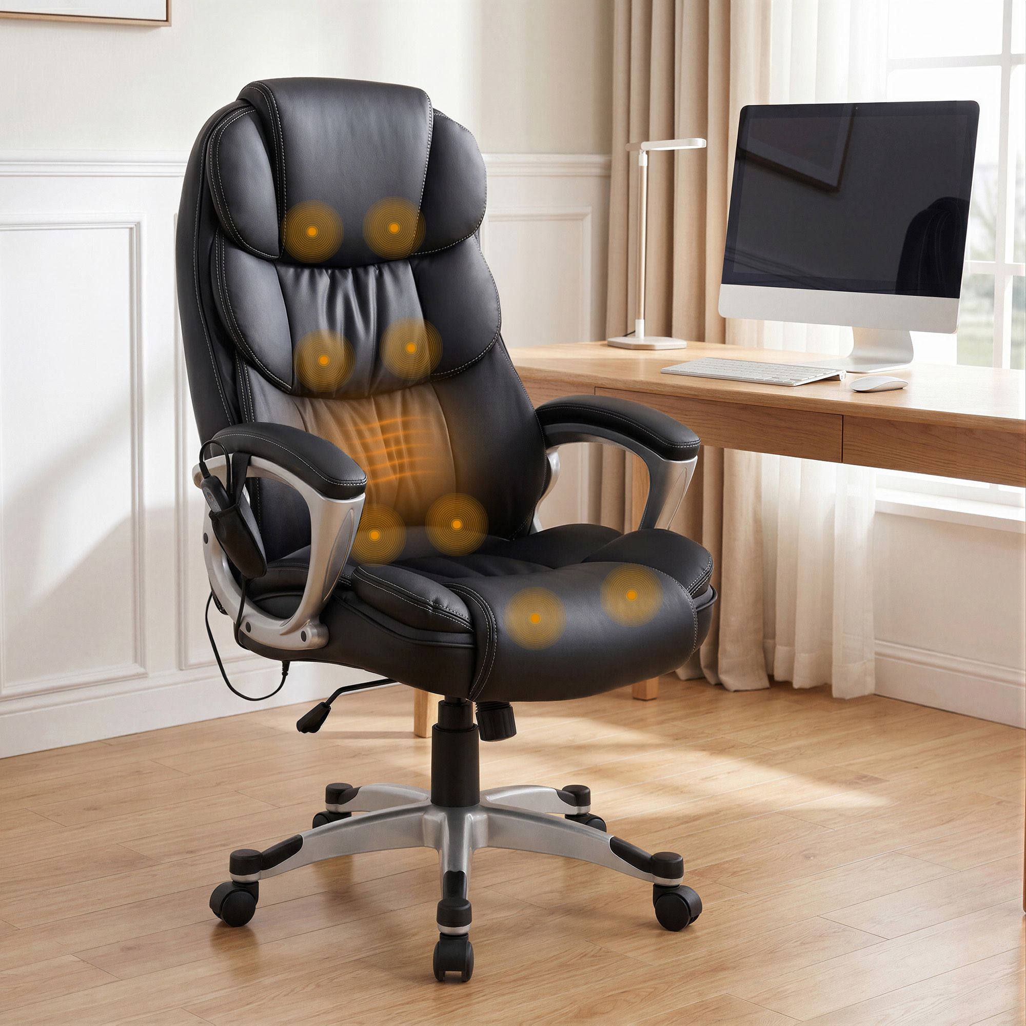 Artiss 8 Point Massage Office Chair Heated Seat PU Black MOC-1237M-BK