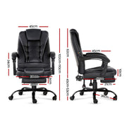 Artiss 2 Point Massage Office Chair PU Leather Footrest Black MOC-9MJ-2P-BK