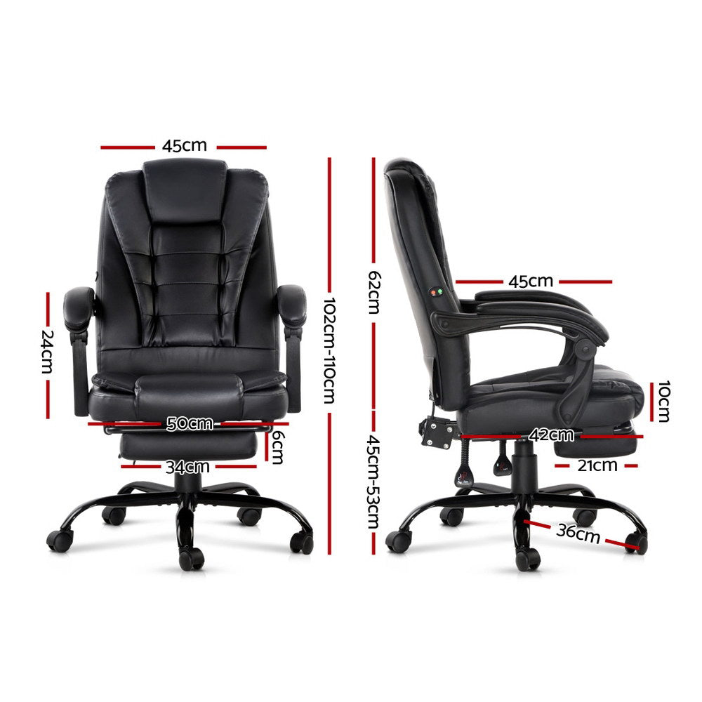 Artiss 2 Point Massage Office Chair PU Leather Footrest Black MOC-9MJ-2P-BK