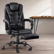 Artiss 2 Point Massage Office Chair PU Leather Footrest Black MOC-9MJ-2P-BK