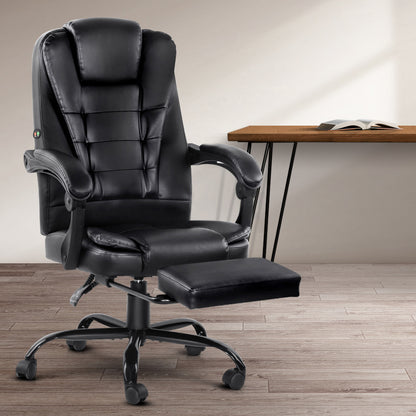 Artiss 2 Point Massage Office Chair PU Leather Footrest Black MOC-9MJ-2P-BK