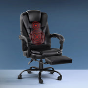 Artiss 2 Point Massage Office Chair PU Leather Footrest Black MOC-9MJ-2P-BK