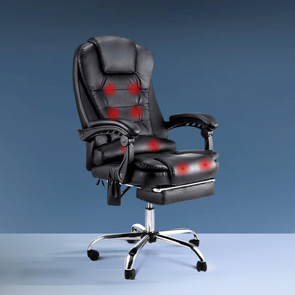 Artiss 8 Point Massage Office Chair PU Leather Footrest Black MOC-9MJ-BK-COMBO