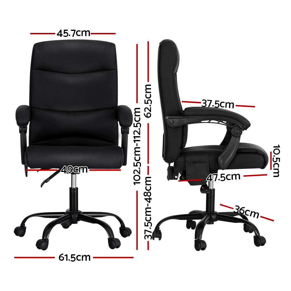Artiss 2 Point Massage Office Chair PU Leather Black MOC-C-FZ22-2P-BK