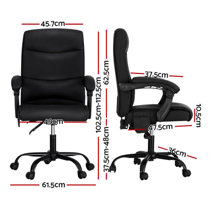 Artiss 2 Point Massage Office Chair PU Leather Black MOC-C-FZ22-2P-BK