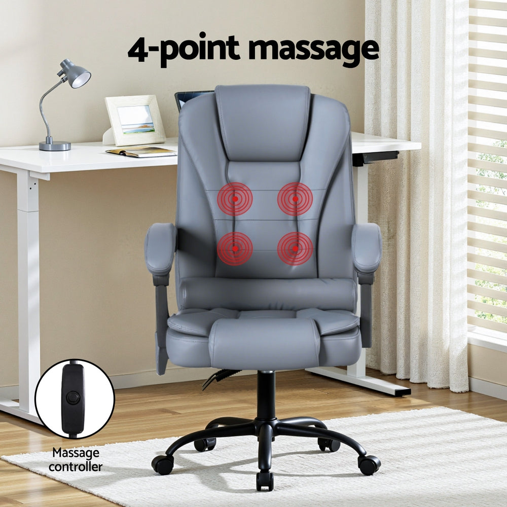 Artiss Executive Office Chair 4-Point Massage Adjustable Ergonomic Recline PU MOC-C-FZ23-4P-PU-GR