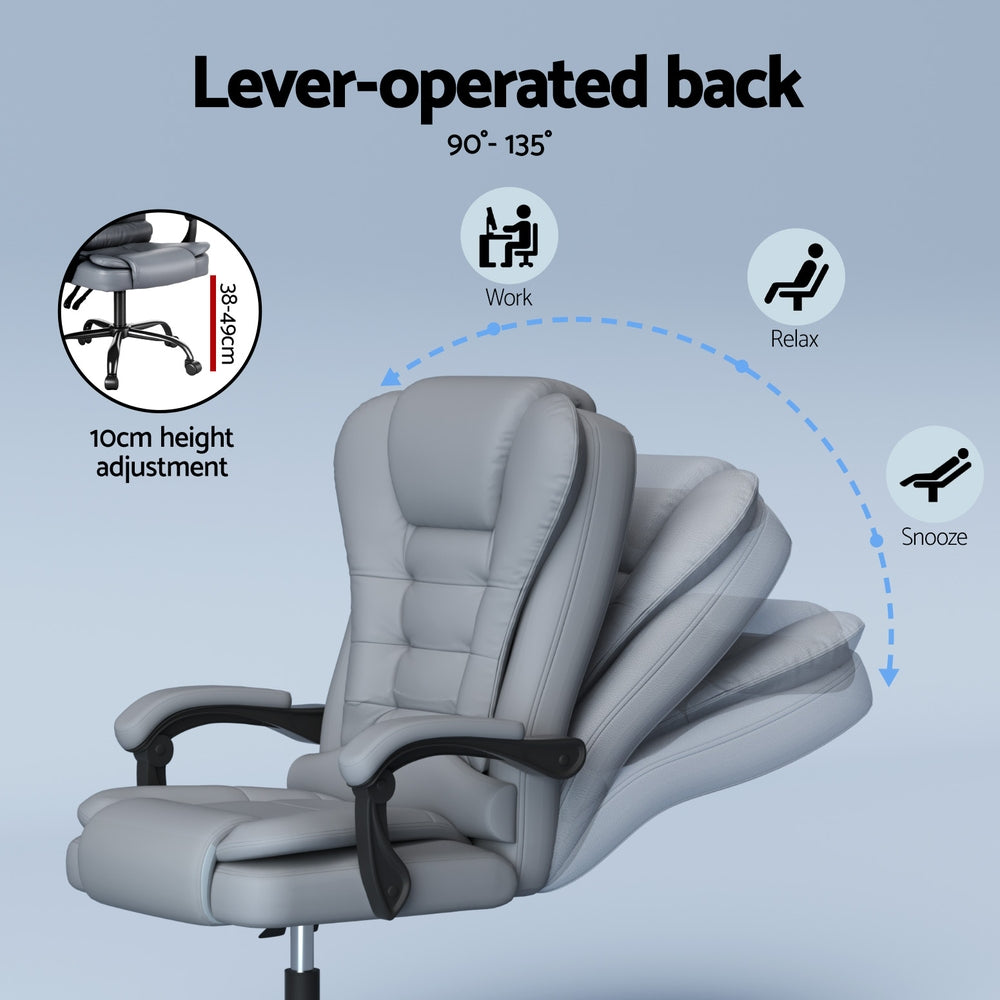Artiss Executive Office Chair 4-Point Massage Adjustable Ergonomic Recline PU MOC-C-FZ23-4P-PU-GR