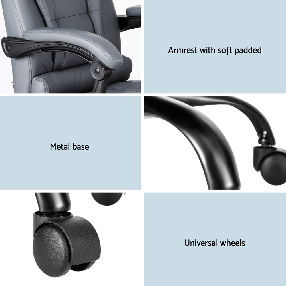 Artiss Executive Office Chair 4-Point Massage Adjustable Ergonomic Recline PU MOC-C-FZ23-4P-PU-GR
