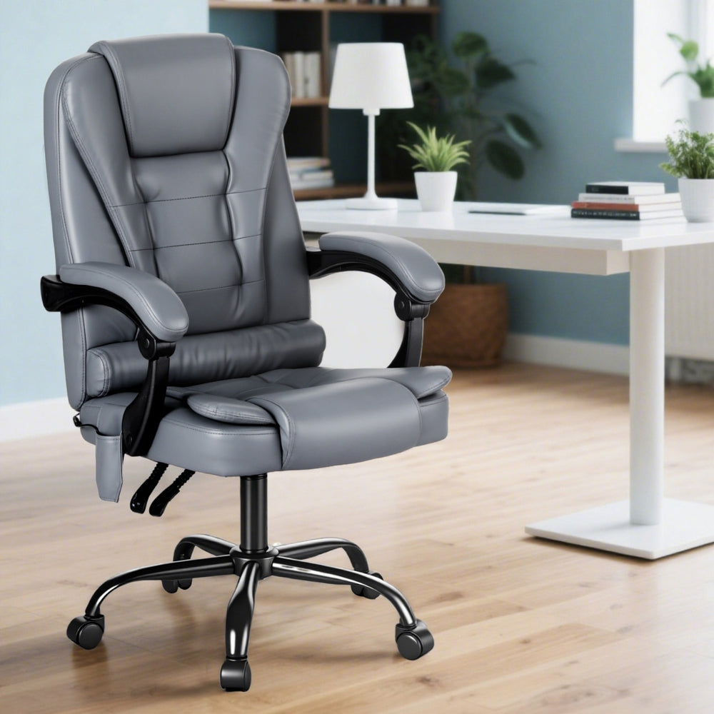 Artiss Executive Office Chair 4-Point Massage Adjustable Ergonomic Recline PU MOC-C-FZ23-4P-PU-GR