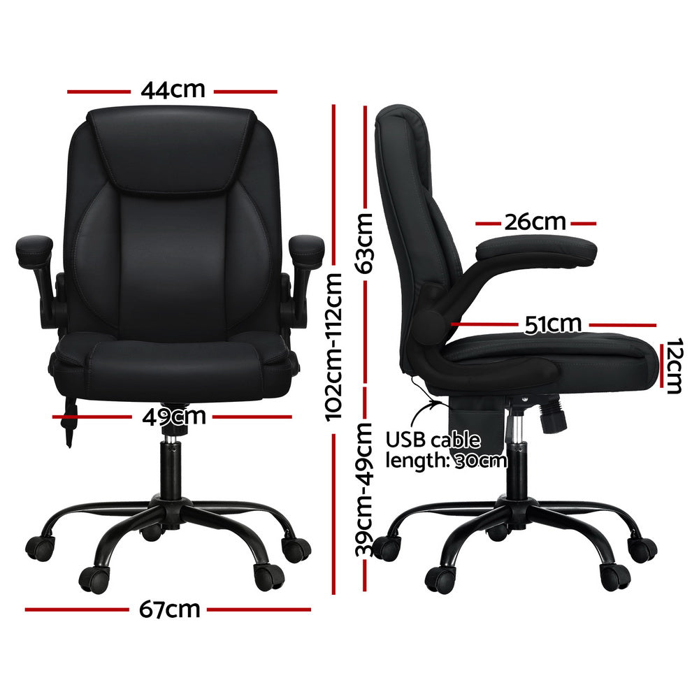 Artiss 2 Point Massage Office Chair Leather Mid Back Black MOC-C-FZ40-2P-BK