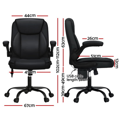 Artiss 2 Point Massage Office Chair Leather Mid Back Black MOC-C-FZ40-2P-BK