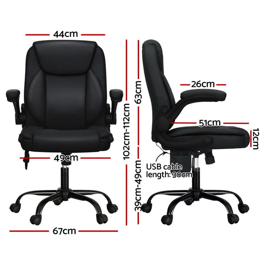 Artiss 2 Point Massage Office Chair Leather Mid Back Black MOC-C-FZ40-2P-BK
