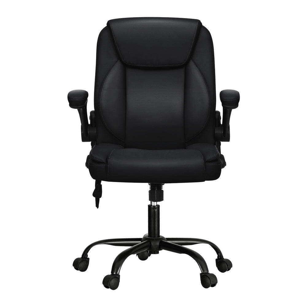 Artiss 2 Point Massage Office Chair Leather Mid Back Black MOC-C-FZ40-2P-BK