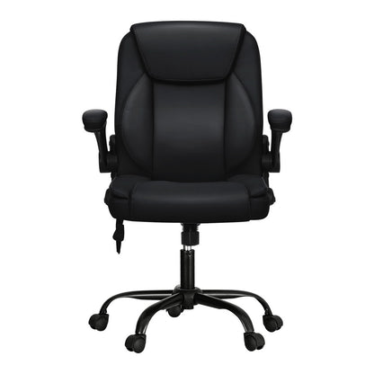 Artiss 2 Point Massage Office Chair Leather Mid Back Black MOC-C-FZ40-2P-BK
