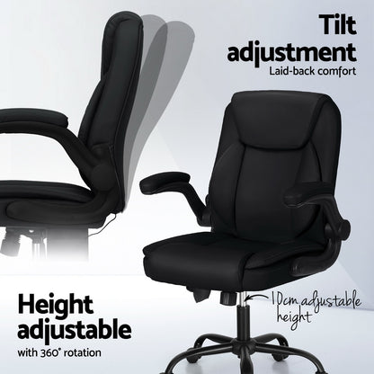 Artiss 2 Point Massage Office Chair Leather Mid Back Black MOC-C-FZ40-2P-BK