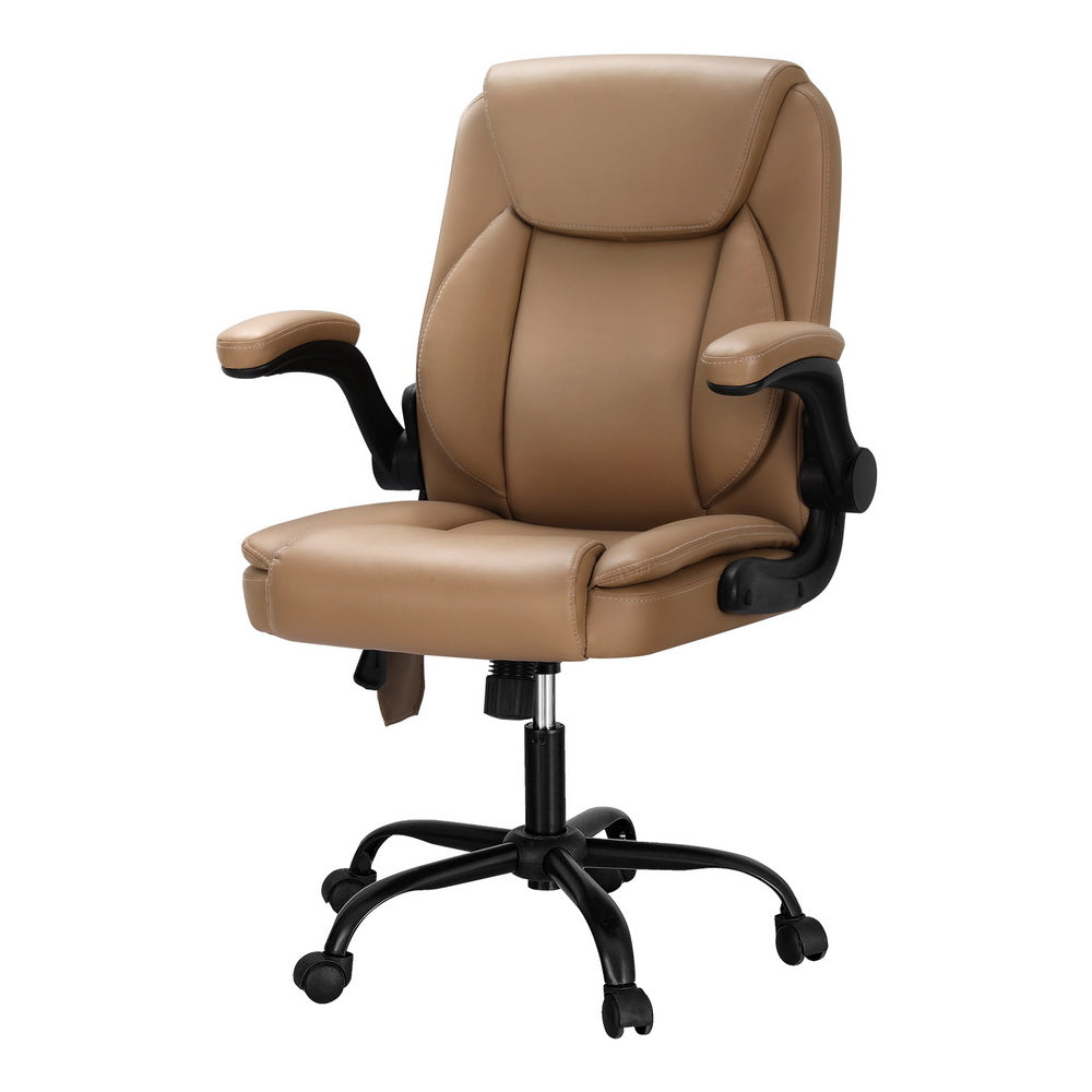 Artiss 2 Point Massage Office Chair Leather Mid Back Brown MOC-C-FZ40-2P-EP
