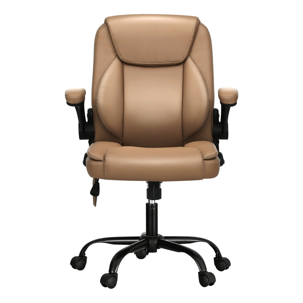 Artiss 2 Point Massage Office Chair Leather Mid Back Brown MOC-C-FZ40-2P-EP