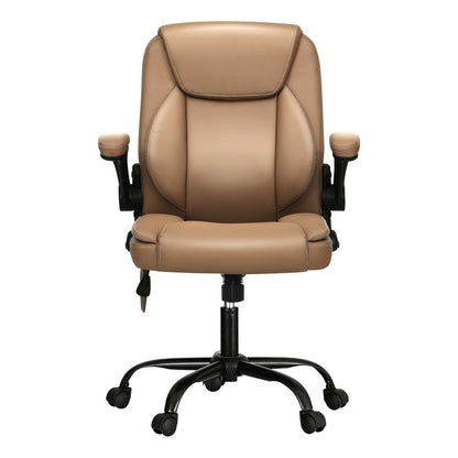 Artiss 2 Point Massage Office Chair Leather Mid Back Brown MOC-C-FZ40-2P-EP