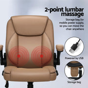 Artiss 2 Point Massage Office Chair Leather Mid Back Brown MOC-C-FZ40-2P-EP