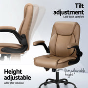 Artiss 2 Point Massage Office Chair Leather Mid Back Brown MOC-C-FZ40-2P-EP